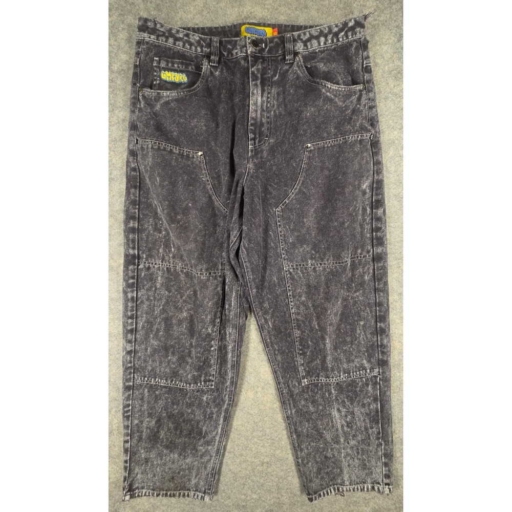 Empyre Loose Fit Skate Jeans Mens 32 Black Acid Wash Double Knee Distressed